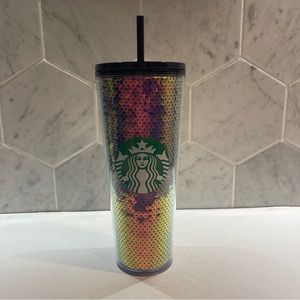 Starbucks 2020 Purple Iridescent Dark Sequin Cup Tumbler 24 oz